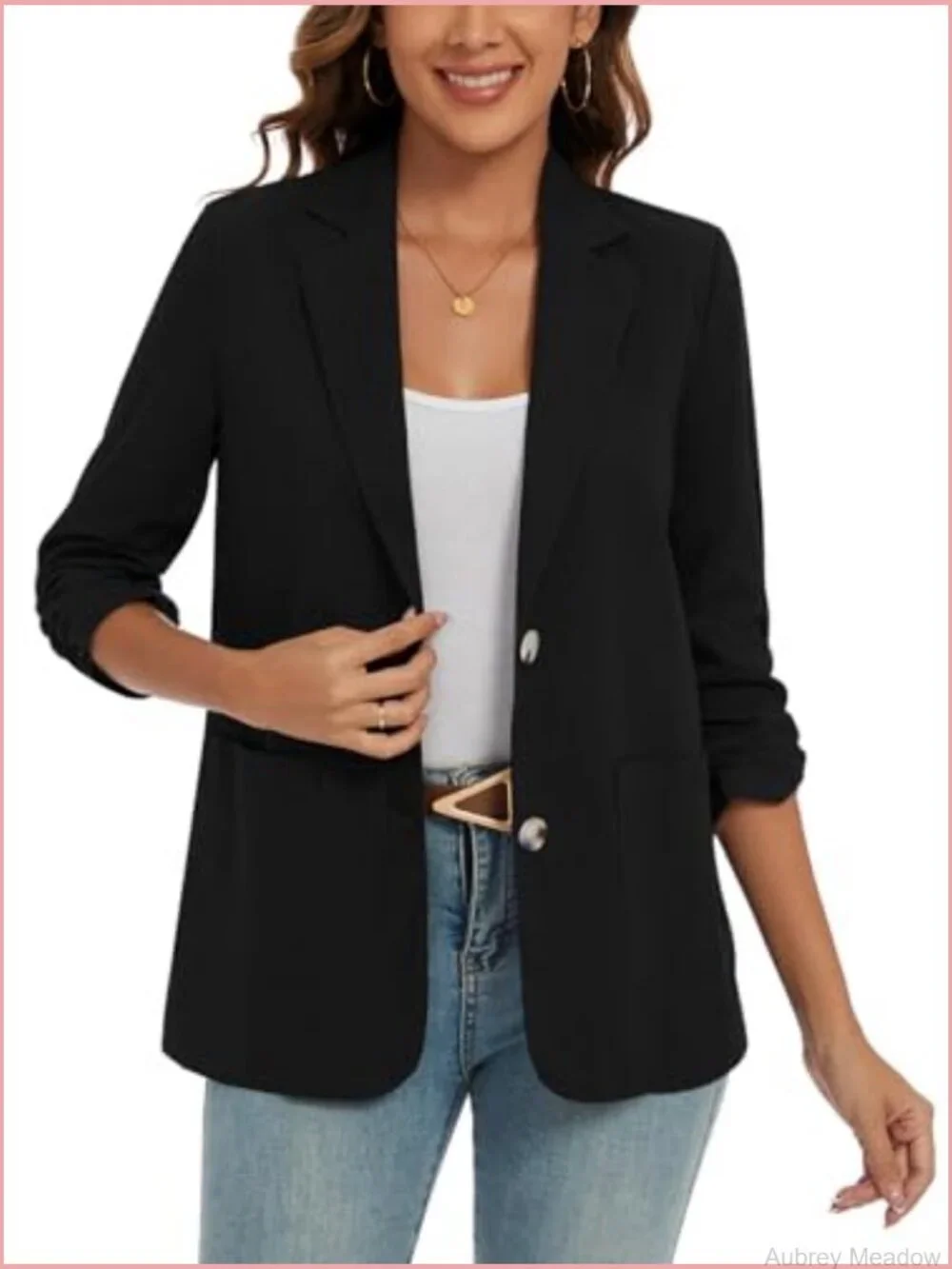 Women's Linen Blazer 3/4 Sleeve Lightweight Notch Lapel Button Pockets